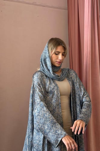 عباية حرير طبيعي مشجر - أزرق فاتح
