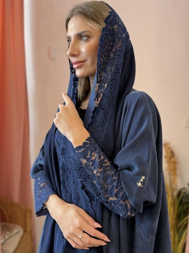 عباية كوبرى بأطراف دانتيل - كحلي