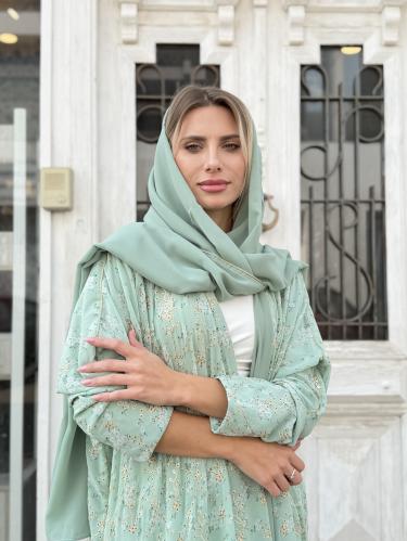 عباية شيفون مطرز - أخضر فاتح