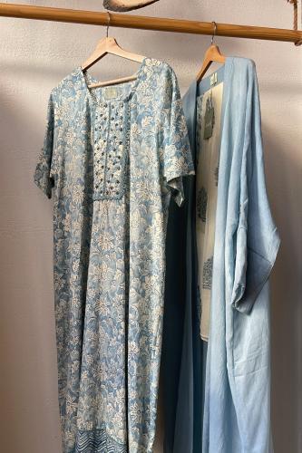 طقم رمضاني عباية وثوب بليند - أزرق فاتح