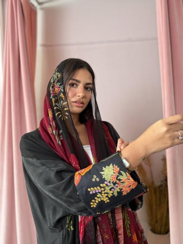 عباية كوبرو أكمام ملونة - أسود