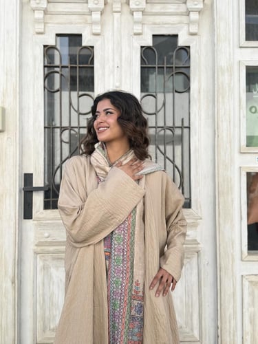 طقم رمضاني ثوب وعباية - بيج