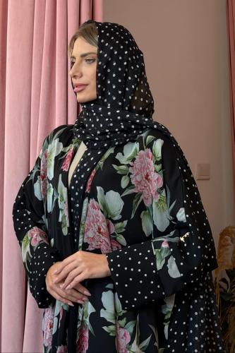 عباية شيفون مشجرة منقطة من الخلف