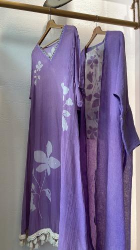 طقم رمضاني عباية وثوب كتان - موف