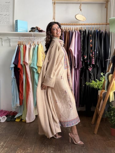 طقم رمضاني ثوب وعباية - بيج