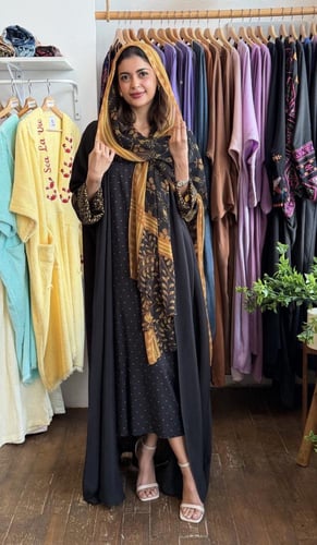 طقم عباية وثوب - اسود وكموني