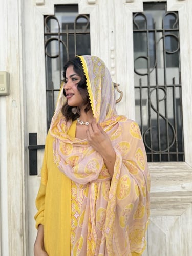 طقم رمضاني عباية وثوب بليند - اصفر