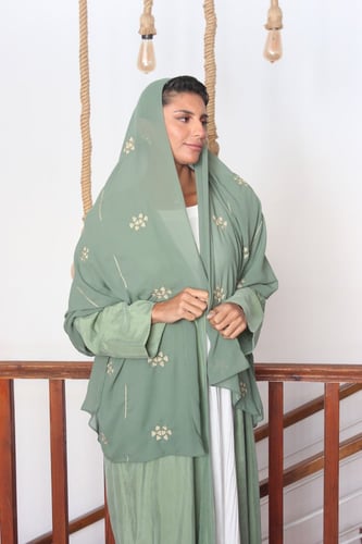 عباية كوبرو طرحة تطريز سدو - أخضر فاتح