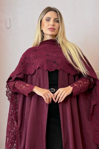 عباية كويرو بأطراف دانتيل - عنابي