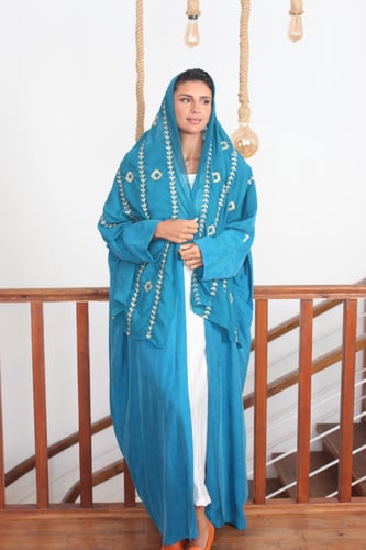 عباية كوبرو بطرحة تطريز تولة- فيروزي