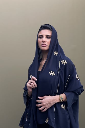 عباية كوبرو طرحة تطريز يدوي سدو - كحلي