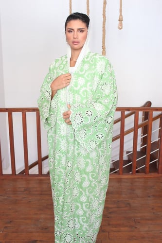 عباية تطريز يدوي - أخضر فاتح