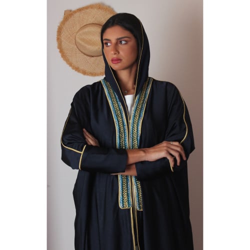 عباية حرير كحلي تطريز سلسلة