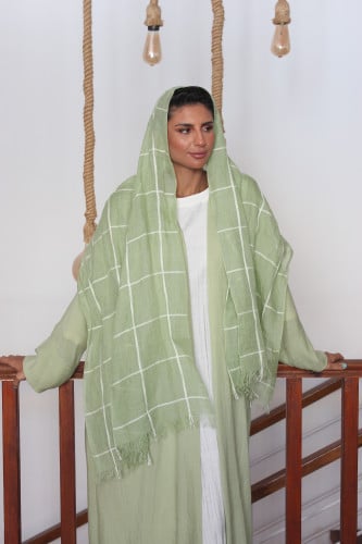 عباية بليند مع طرحة مربعات - أخضر فاتح