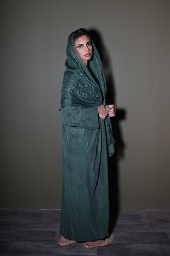 عباية كوبرو - طرحة اورجانزا مطرزة - زيتي