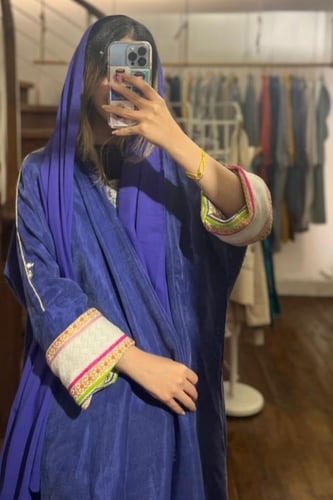 عباية كوبرو بأكمام ملونة - أزرق موف