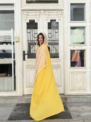 طقم رمضاني عباية وثوب بليند - اصفر