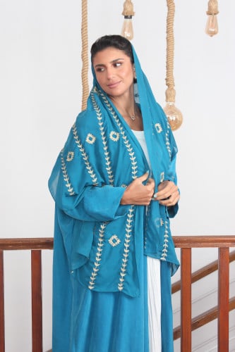 عباية كوبرو بطرحة تطريز تولة- فيروزي