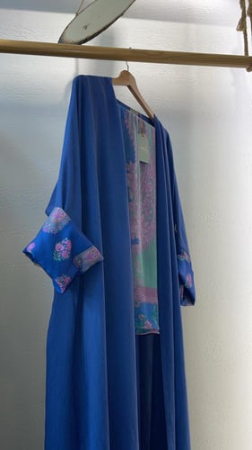 عباية بليند بأكمام وطرحة مشجرة - أزرق فاتح