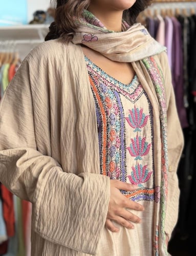 طقم رمضاني ثوب وعباية - بيج