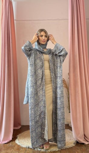 عباية حرير طبيعي مشجر - أزرق فاتح