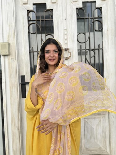 طقم رمضاني عباية وثوب بليند - اصفر