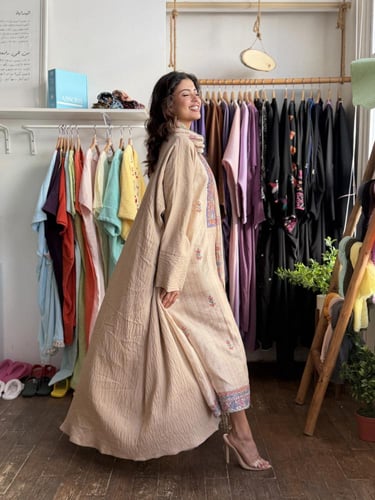 طقم رمضاني ثوب وعباية - بيج