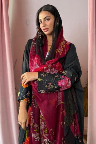 عباية كوبرو أكمام ملونة - أسود