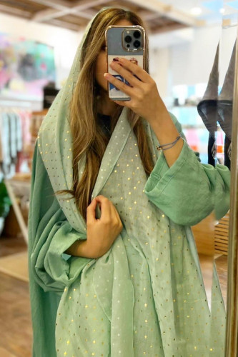 عباية بليند بطرحة منقطة - أخضر فاتح