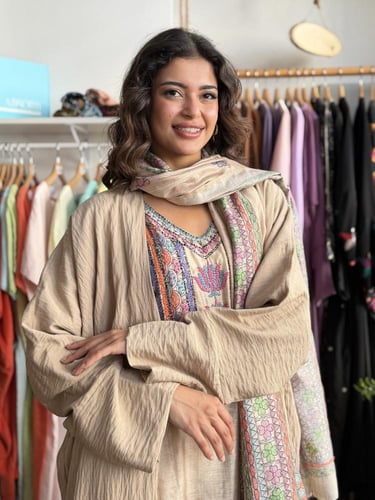 طقم رمضاني ثوب وعباية - بيج