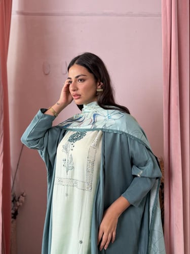 طقم رمضاني عباية وثوب كوبرو - اخضر