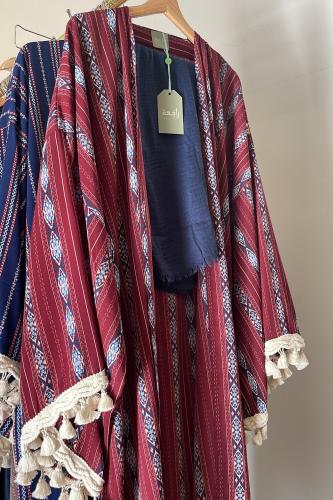 عباية رابون أحمر بهدب