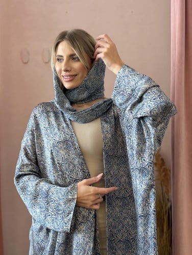 عباية حرير طبيعي مشجر - أزرق فاتح