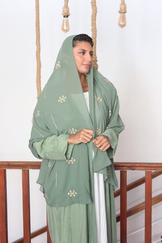 عباية كوبرو طرحة تطريز سدو - أخضر فاتح