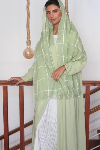 عباية بليند مع طرحة مربعات - أخضر فاتح