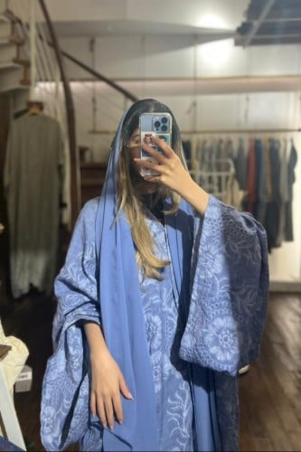 عباية لينن مطرز- أزرق