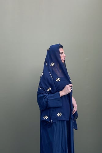 عباية كوبرو طرحة تطريز يدوي سدو - كحلي