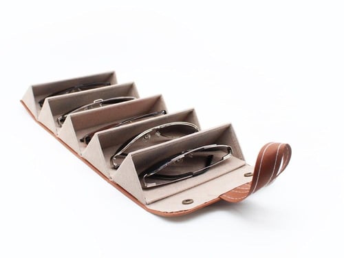 حافظة نظارات جلدية خماسية بني