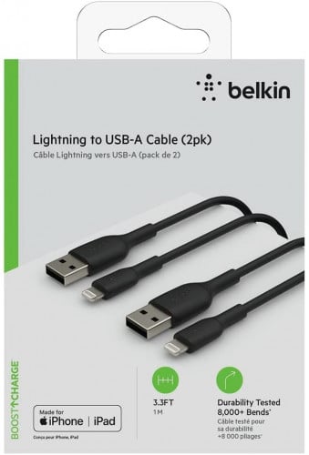 كيبل لايتننج من بيلكن .1 متر ، اسود، قطعتين