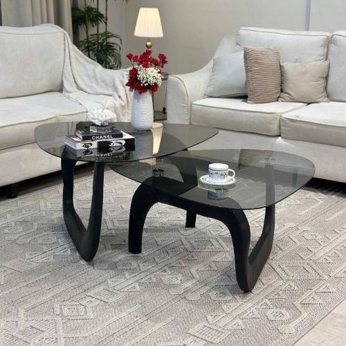 طاولة ضيافة متداخلة سطح زجاج أسود شفاف