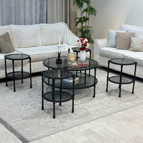 طقم طاولات ضيافة 5 قطع زجاج أسود دورين