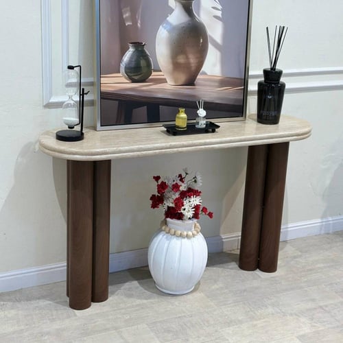 كونسول - مدخل إستقبال سطح خشب بيج - بتصميم أنيق