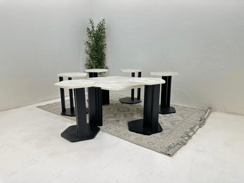طقم طاولات ضيافة 7 قطع بديل حجر ملمس خشن وقاعدة أس...