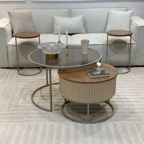 طقم طاولتين متداخلة مع 6 خدمة TL