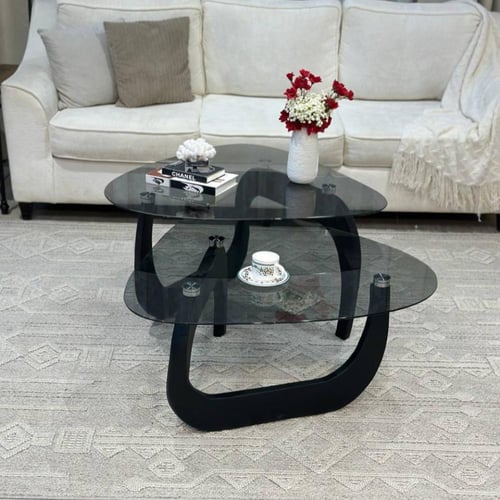 طاولة ضيافة متداخلة سطح زجاج أسود شفاف