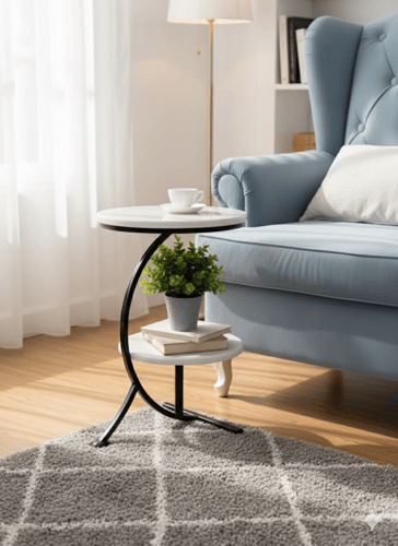 طاولات خدمه دورين أسود سطح رخامي 35x35x55 سم - أوت...