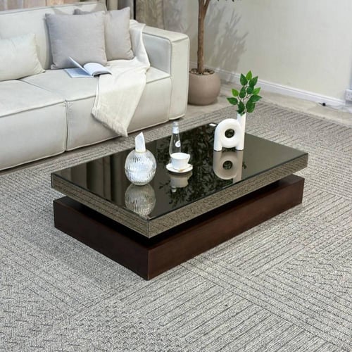 طقم طاولات ضيافة 7 قطع خشب سنديان بني مستطيل بسطح...