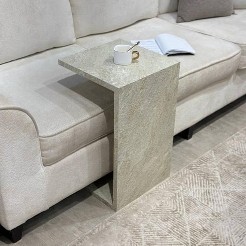 طقم طاولات 5 قطع رخامي بيج وهيكل مكعب أسود حرف C