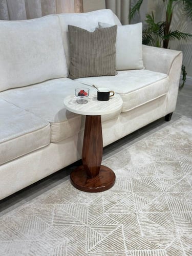 طقم طاولات 7 قطع بديل رخام وقاعدة بنية مفرغة