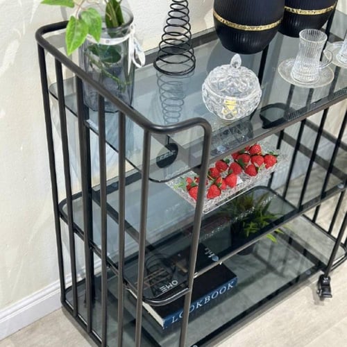 عربية تقديم 3 دور زجاج أسود شفاف حديد أسود